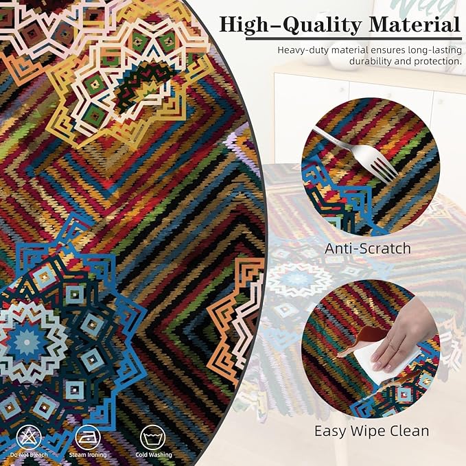 Laeacco 60 Inch Colorful Patchwork Round Tablecloth Woven Flowers Geometric Abstract Art Print Table Cloth Washable Waterproof Wrinkle Free Table Cover for Kitchen Dining Picnic Party Decoration