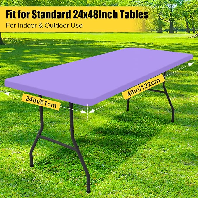 Smiry Rectangle Picnic Table Cloth, Waterproof Elastic Fitted Tablecloths for 4 Foot Tables, Washable Polyester Table Cover for Camping, Indoor and Outdoor (Lavender, 24"x48")