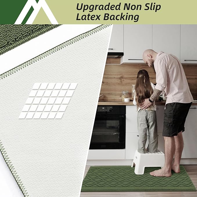 COSY HOMEER-Kitchen-Rugs-and-Mats 20"x30" Non Slip Kitchen Mats for Floor Absorbent Kitchen Rug Washable Kitchen Standing Floor Mat for Sink Mat,Throw Rug,Entry,Laundry,Green