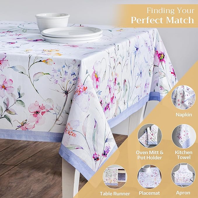 Maison d' Hermine Table Cloth Rectangle Table 100% Cotton 54 x 72 Inches Tablecloth Reusable Decorative for Dining Room Farmhouse Home Valentines Day Decorations Spring Summer - Summer Floral