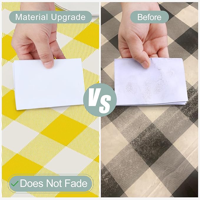 misaya Square Waterproof Vinyl Table Cloth, Buffalo Flannel Backed Tablecloth, Wipeable Plastic Table Cover for Dinner, Kitchen, Outdoor (60" x 60", Yellow and White)