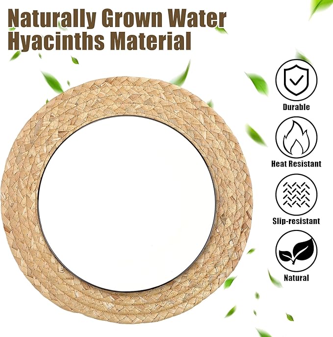 Kochorie Set of 6 Round Woven Placemats 12-Inch Natural Water Hyacinth Plant Placemats Hand-Woven Boho Rattan Placemat Wicker Weave Table Mats for Home Dinner Plates Holiday Supplies
