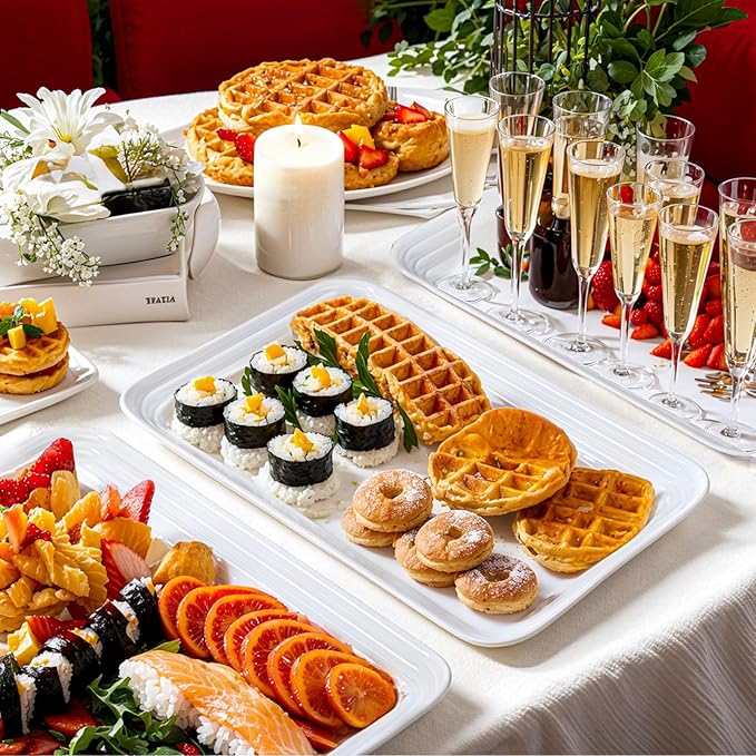 SUT 6-Pack White Serving Tray Plastic for Party Supplies, 16" x 11" Platters for Serving Food Party, White Reusable Tray for Veggie, Snack, Fruit, Cookies, Desserts in Kitchen/Pantry Serving Platter