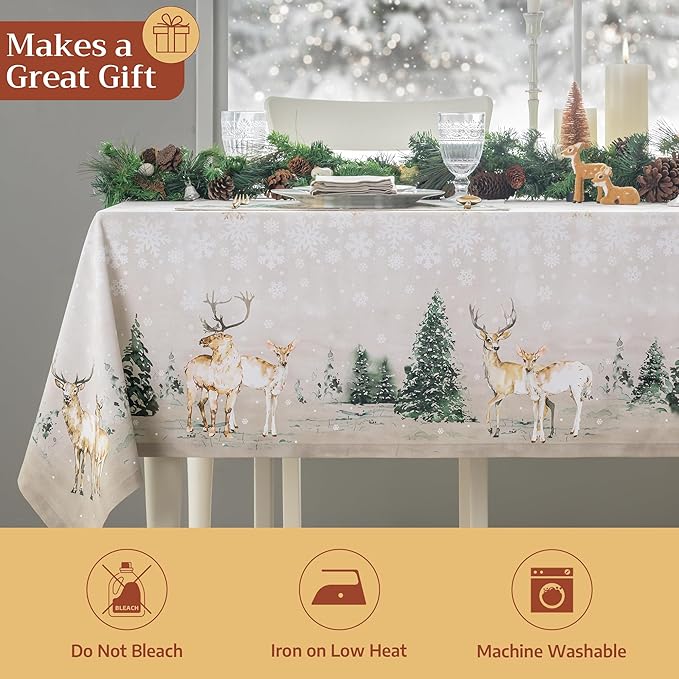Maison d' Hermine Table Cloth Rectangle Table 100% Cotton 60 x 120 Inches Fall Tablecloth Reusable Everyday Use for Thanksgiving Christmas Decorations Dining Farmhouse Party (Deer in The Woods)