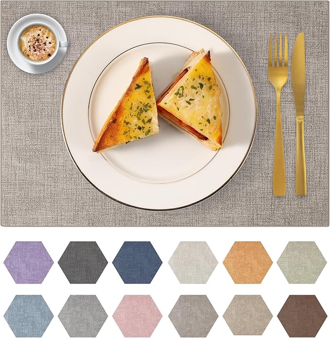 Faux Leather Placemats Set of 4 Washable PU Table mats for Kitchen Table - Heat Resistant, Waterproof, Easy Clean, Anti Slip 11.8" x 17" (Light Brown-4 Pack)