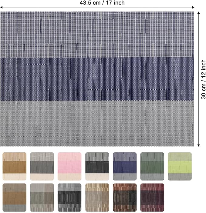 Placemats Set of 4, Vinyl Woven Place Mats Indoor Set of 4 Washable Wipeable PVC Table Mats Heat-Resistant Non Slip Plastic Placemat for Kitchen Dining Outdoor Table (Blue Gray, Set of 4)