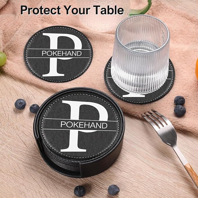 Personalized Coasters,Custom Set of 6 Leather Coaster for Drinks with Holder,DIY Customized with Name/Photo/Logo Non-Slip, Heat Resistant, Waterproof for Bars, Kitchens, Home Apartments