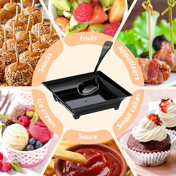 400 Pcs Mini Appetizer Plates with Spoons 2.44" x 2.44" Disposable Mini Dessert Plates Plastic Appetizer Bowls Tiny Serving Trays for Valentines Day Party Birthday, Wedding