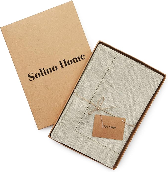 Solino Home Natural Linen Napkins Set of 4-100% Pure Linen Hemstitch Dinner Napkins 20 x 20 Inch for Spring, Easter - Classic Hemstitch