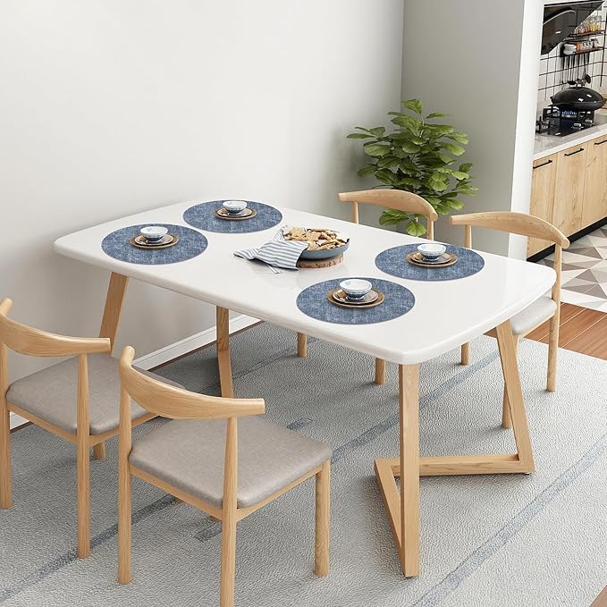 Homaxy Round Faux Leather Placemats and Coasters, Washable Dual-Side Table Mats, Wipeable Heat-Resistant Dining Place Mats for Outdoor and Indoor, Set of 12, Diameter 13 and 3.93 inch, Blue