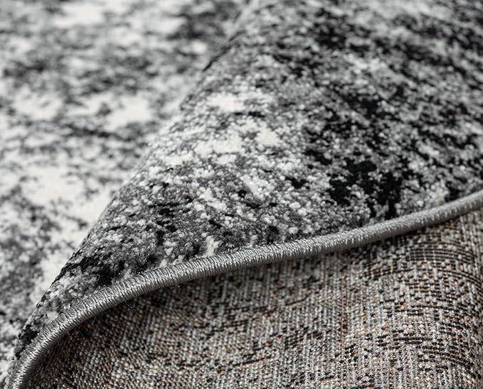 Keen Home Design Area Rugs - 5ft Round Non-Shedding, Abstract Rugs for Kitchen, Living Room, Bedroom, Dining Room, Entryway - Size: 5'3" Round, Abstract Black