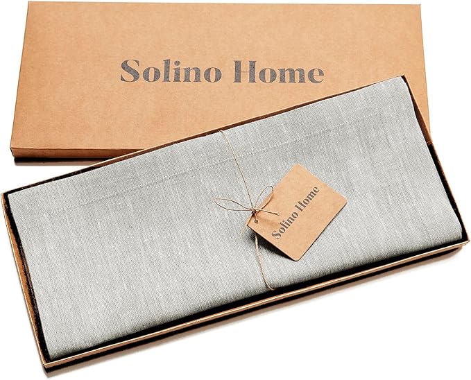 Solino Home Linen Table Runner 90 Inches Long - Athena, 100% Pure Linen Oyster Grey 14 x 90 Inch Table Runner for Dining, Spring, Easter