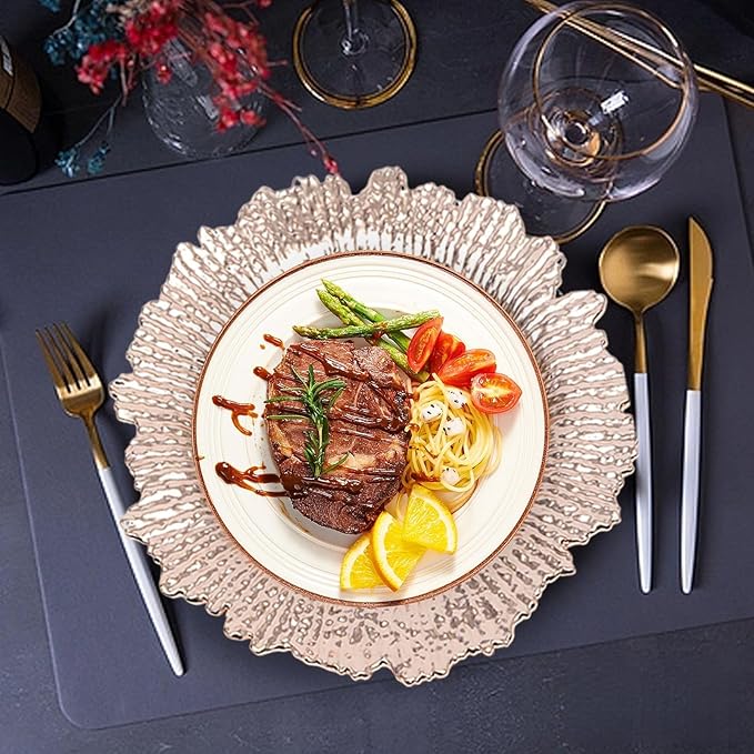 72 Pcs Charger Plates Set, Round Charger Plates, Reusable Serving Plates Embossed Rim Plastic Chargers Plate Decorative Round Plate Chargers for Dinner Plate Table Wedding Shower Decoration