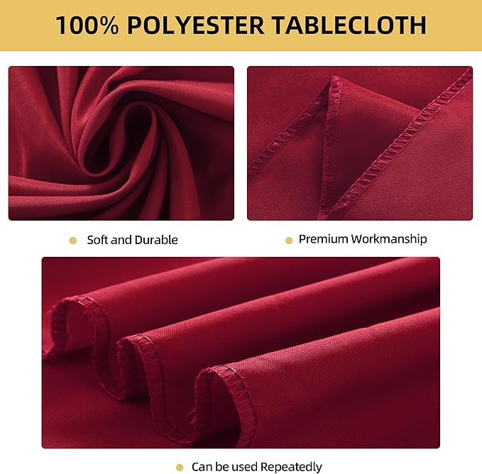 2-Pack 90x156 inch Burgundy Table Cloths, Solid Stain and Wrinkle Resistant Oblong Tablecloth, Premium Plain Weave Polyester Fabric Rectangle Table Linen Covers for Hotel, Banquet