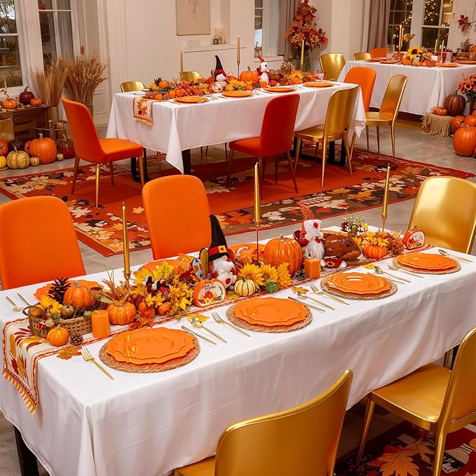 COLOSUS 60 pcs Orange Plastic Plates -Thanksgiving Plastic Plates for Party include 30 Dinner Plate and 30 Dessert/Salad Plate for Wedding,Party,Anniversary,Daily Use