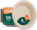 Deep Dish Paper Plates, Heavy Duty Disposable Dinner Plates [125-Pack] 9 Inch Plates - 100% Compostable Eco-Friendly, Biodegradable Sugarcane Bagasse, Natural Brown 9" Paper Plate Disposable