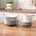 Dish Rack for Kitchen Countertop Organizer - Bamboo Plate Organizer for Cabinet Space Saver, Adjustable Stainless Steel 304 Plate and Bowl Holder with Portable Handle for Drawer Cupboard Shelf RV