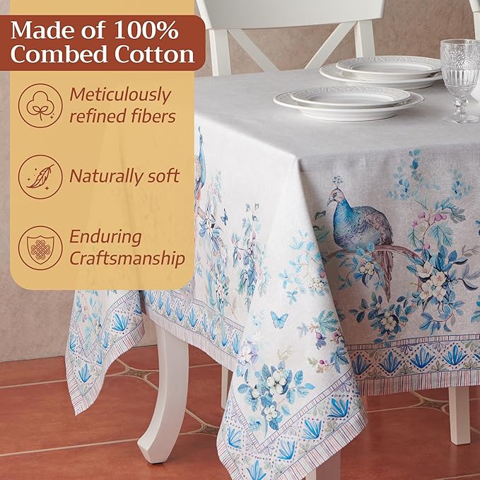 Maison d' Hermine Premium Table Cloth Rectangle Table 100% Combed Cotton 108 x 70 Inches Tablecloth Reusable Decorative for Dining Room, Farmhouse, Party, Festive & Wedding - Peacock Utopia - Orginal