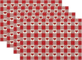 Valentines Placemats Set of 4 Red Pink Love Heart Buffalo Plaid Decor Place Mats 12x18 Inch Gingham Anniversary Wedding Holiday Linen Table Mats for Home Kitchen Dining Party Table Decoration