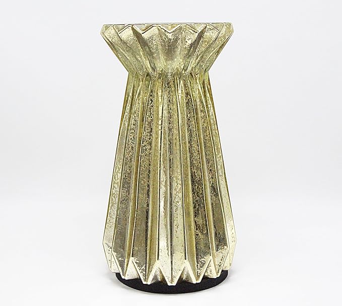 Home Decor, Mercury Glass Pillar Candle Pedestal Holders with 10 Led Lights, Lighted up Candle Holder for Pillar Candle, Candlestick Holders with Timer for Wedding Home Dining Table Xmas (Gold)