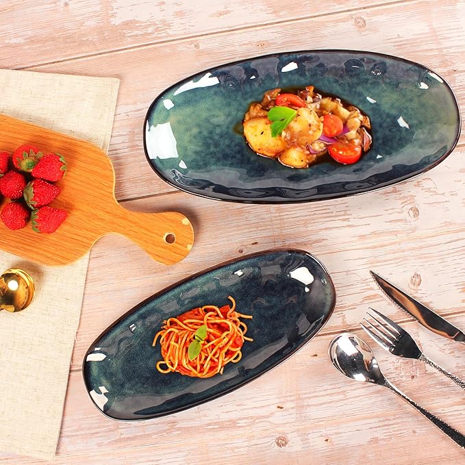 Ceramic Serving Platters - Set of 4 Oval Salad Plates for Entertaining, Modern Kitchen Dishes for Dinner, Fruit, Salad, Serving Trays, Oval Plates 11.2 Inch