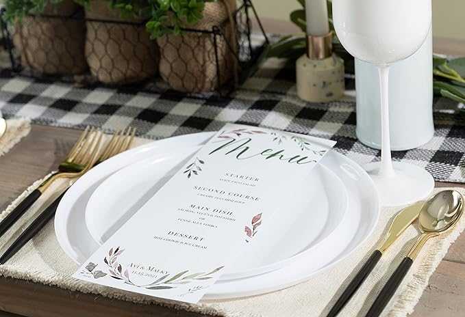 [30 Pack 10.7''] White Plastic Party Plates Edge Collection Premium heavyweight Elegant Disposable Tableware Dishes