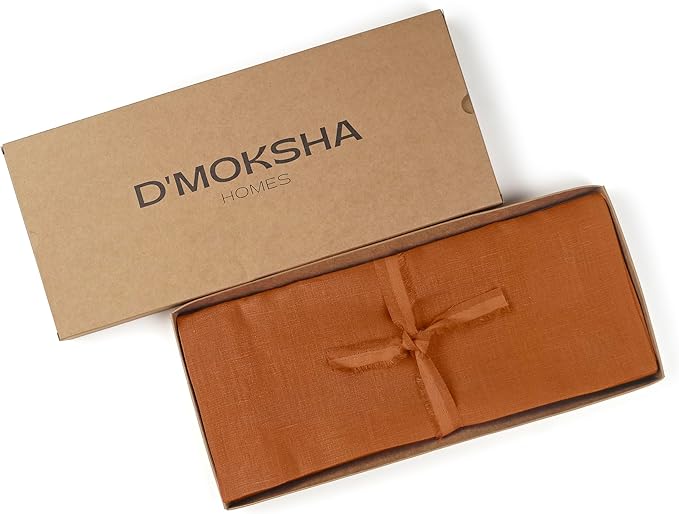 D'Moksha Homes Linen Rust Table Runner 108 Inches Long - 100% Pure Linen Dining Table Runner 14 x 108 Inch for Spring, Easter - Machine Washable