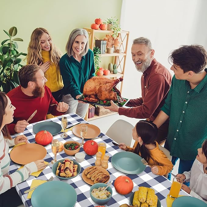 Smiry Rectangle Picnic Table Cloth, Elastic Waterproof Fitted Vinyl Tablecloths, Flannel Backed Buffalo Plaid Table Covers for Dining, Camping, Outdoor (White and Navy, 30" x 60")