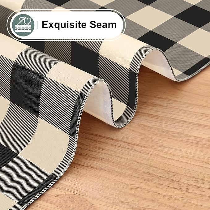 misaya Rectangle Waterproof Vinyl Table Cloth, Buffalo Flannel Backed Tablecloth, Wipeable Plastic Table Cover for Dinner, Kitchen, Outdoor (60" x 102", Black and Beige)