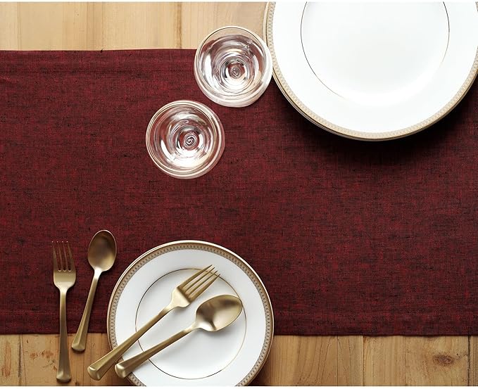 Solino Home Linen Table Runner 90 Inches Long - Athena, 100% Pure Linen Red Garnet Table Runner 14 x 90 Inch for Dining, Winter, Valentines