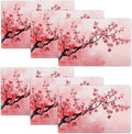 Japanese Cherry Blossom Placemats Set of 6, Pink Sakura Floral Place Mats, Flower Waterproof Washable Table Mats for Home Party Indoor Kitchen Dining Table Decoration 12x18 Inch