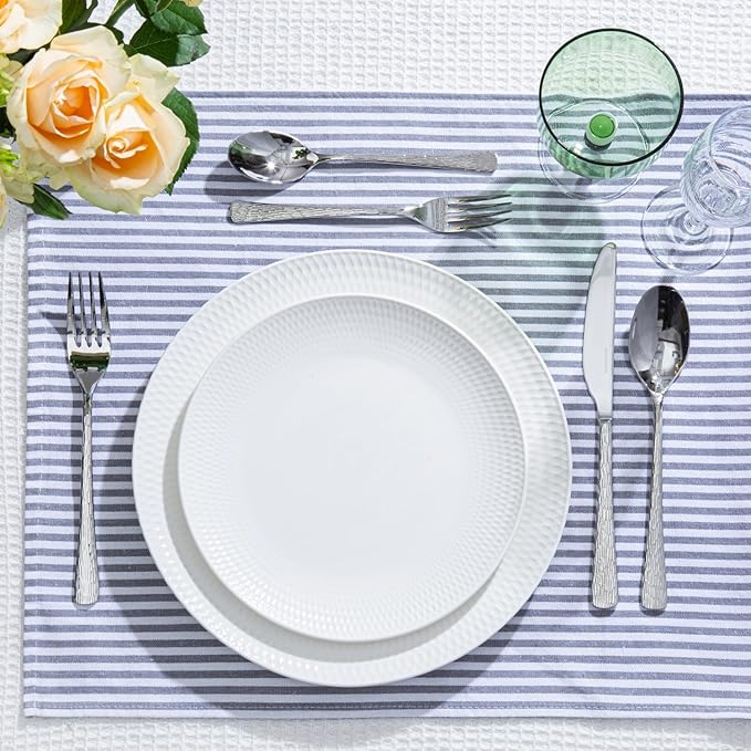 KINGSTONE Hammered Silverware Set, 60-Piece Flatware Set, 18/10 Stainless Steel Premium Cutlery with Unique Ripple Handles Design Mirror Polished - Dishwasher Safe