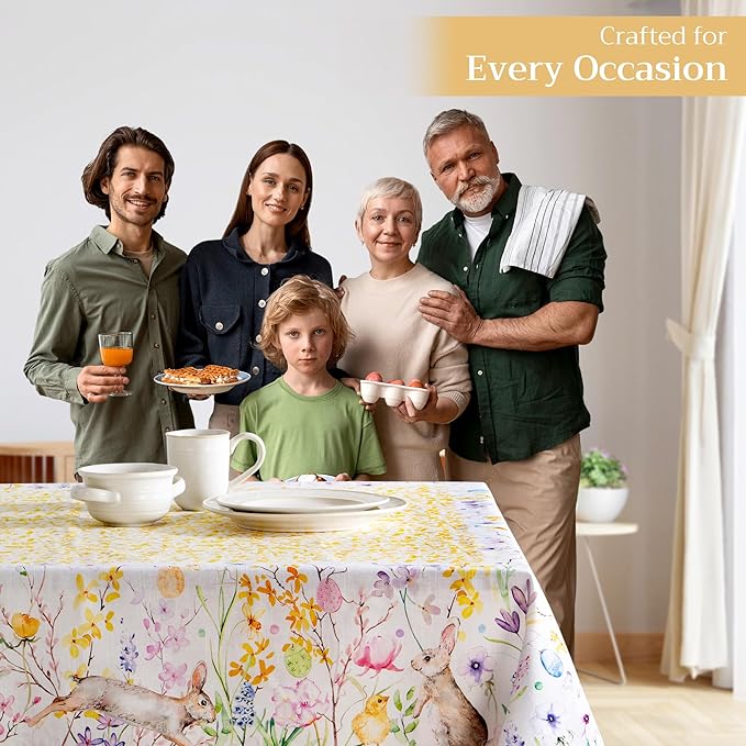 Maison d' Hermine Table Cloth Square Table 100% Cotton 60 x 60 Inches Tablecloth Reusable Decorative for Dining Room Farmhouse Home Valentines Day Decorations Spring Summer - Easter Zest