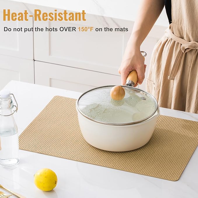 Jovono Faux Leather Placemats Set of 6, Waterproof Washable Table Mats, Easy-Clean Heat Resistant Kitchen Vinyl Place Mat for Dining Table, Restaurant, Indoor, 17.8"x11.8", Yellow