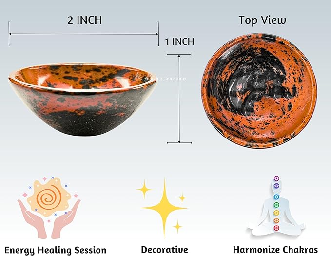 Mahogany Obsidian Crystal Bowl - 2 Inch Decorative Bowls for Room and Home Decor - Gemstone Healing Crystals for Elegant Display, Positive Energy Balance and Gift