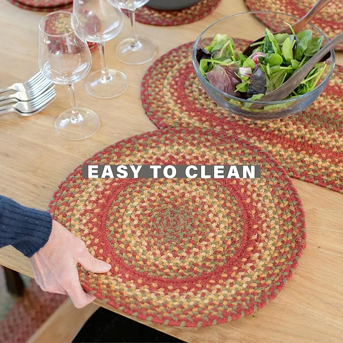 Homespice Cider Barn Jute Woven Placemats, Warm Country Rustic Decor, Set of 4, Red 13x19 Rectangle Table Mats - Vibrant Colors, Durable, Easy to Clean and Protects Furniture
