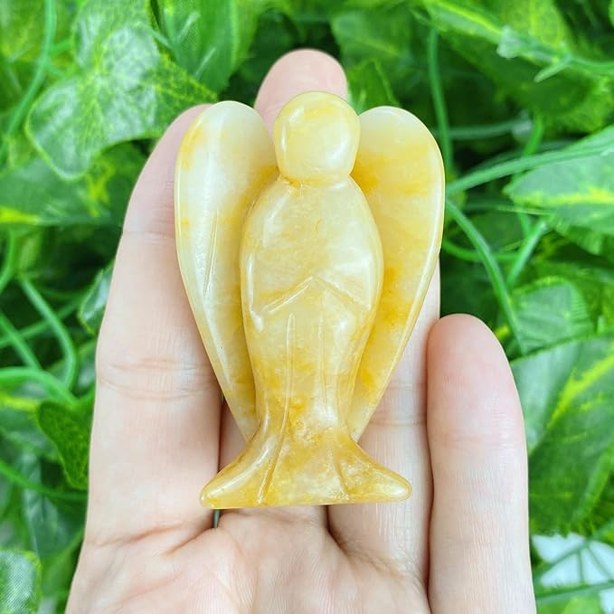 YATOJUZI 2" Yellow Jade Angel Decor Crystals Polished Natural Stone Sculpture Statue Home Room Office Desk Decoration Guardian Hand Carved Cute Figurines Energy Reiki Gifts for Women Men