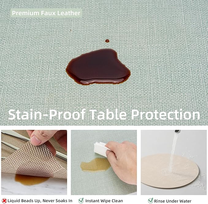 Round Wipeable Placemats Set of 4 – Faux Leather Round Table Mats, Waterproof & Washable Vinyl Placemats, Circle Design for Dining Table Decor– Sage Green
