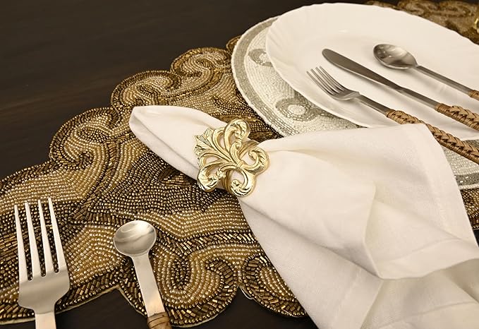 Premium Metal Napkin Rings Set of 12 - Fleur-de-Lis Napkin Holders for Dining Table, Weddings, and Special Events - Elegant Table Décor for Home & Restaurants (Gold) - CLEENTABLE