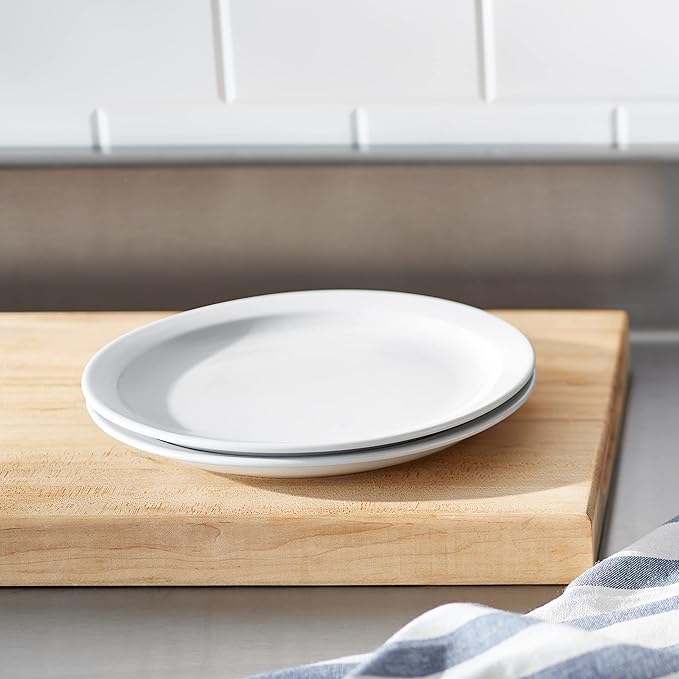 Amazon Basics 12-Piece Porcelain, 9 Inch Narrow Rim Dinner Plate Set, White