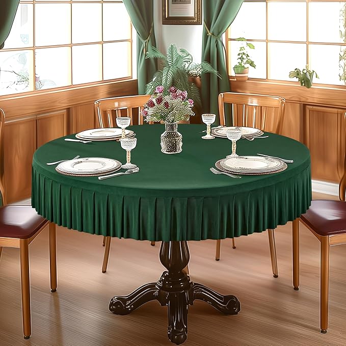 4 Pack Hunter Green Spandex Round Tablecloths for 72in Table, Stretchy Fitted 6FT Round Table Cloths, Wrinkle Free Table Cover with Skirt for Wedding Birthday Party Bridal Shower Banquet
