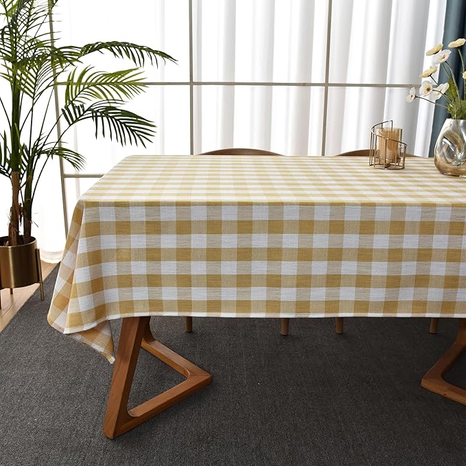 Gingham Table Cloth for Rectangle Tables Yellow Checkered Plaid Tablecloth Heavy Duty Cotton Blend Washable & Wrinkle Table Cover for Outdoor Kitchen Dining Picnic Camping (52x98 Inch)
