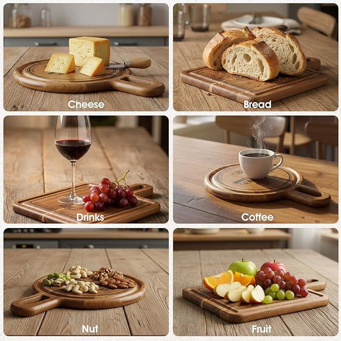 Acacia Wood Charcuterie & Cheese Board Set, 2-Piece Mini Serving Boards for Cheese, Fruit, Nuts & Appetizers – Elegant Snack Boards for Entertaining & Gift Giving