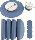 Set of 8 Faux Leather Round Placemats and Coasters, Coffee Mats Kitchen Table Mats, Waterproof, Easy to Clean for Kitchen Dining Round Table