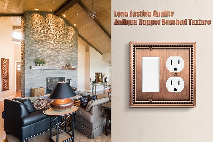 Henne Bery Sunken Pearls Heavy Duty Decorative Wall Plate Switch Plate Outlet Cover (Decorator/Duplex, Antique Copper)