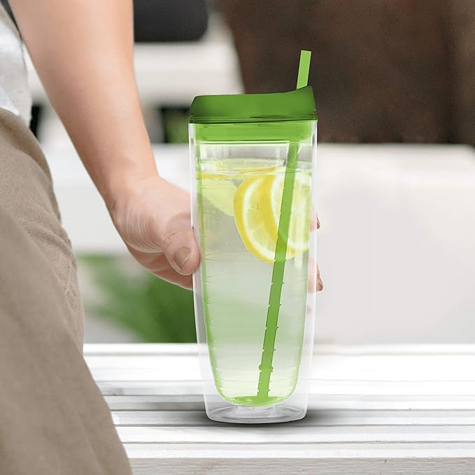 DISCOUNT PROMOS Tall Orbit Acrylic Tumblers 20 oz. Set of 10, Bulk Pack - Perfect for Iced Coffee, Soda, Other Hot & Cold Beverages - Lime Green