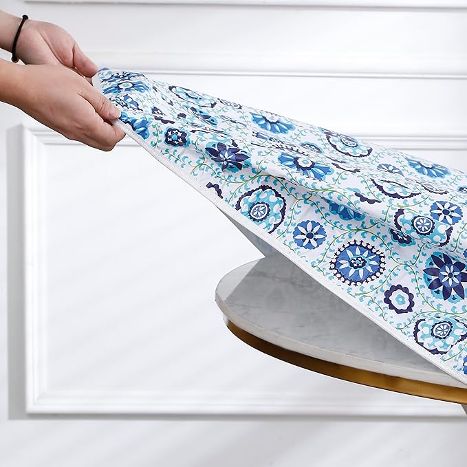 Walrus Round Vinyl Fitted Tablecloth with Flannel Backing Elastic Edge Design Table Cover Waterproof Oil-Proof PVC Table Cloth Stain-Resistant Best for 45"-56" Round