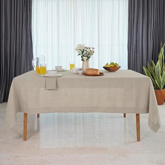 D'Moksha Homes Natural Linen Tablecloth 54 x 72 Inch - 100% Pure Linen Tablecloth for Rectangle Tables - Machine Washable Table Cloth for Valentines, Spring, Easter