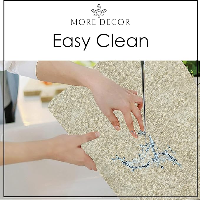 More Décor Faux Leather Placemats Set of 4 for Dining Table – Waterproof, Wipeable, Washable, Stain & Heat Resistant, Non-Slip Table Mats – 12 X 17 Inch, Beige