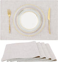 homing Cotton Linen Placemats Set of 4, Cloth Washable Farmhouse Dining Table Mats for Indoors & Outdoors, Easy to Clean, Neutral Beige, 13 x 19 Inch